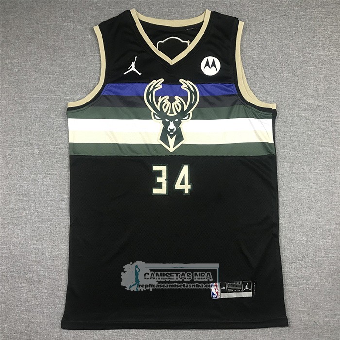 Camiseta Milwaukee Bucks Giannis Antetokounmpo NO 34 Statement 2021 Finals Negro